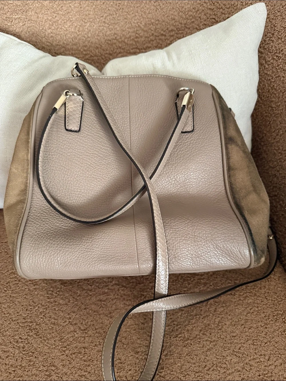 COACH Taupe Leather & Suede Satchel Bag
